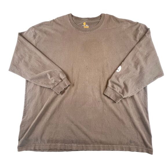 Carhartt Shirt 4X Washed Brown Workwear Streetwear Rugged Urban Long Sleeve Tee - Picture 1 of 15